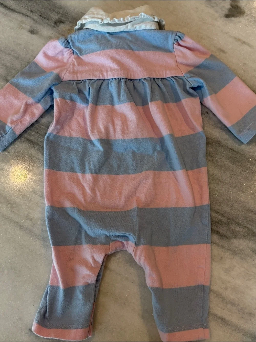 Ralph Lauren Pink & Blue Striped Baby One-Piece Baby Outfit Peter Pan Collar